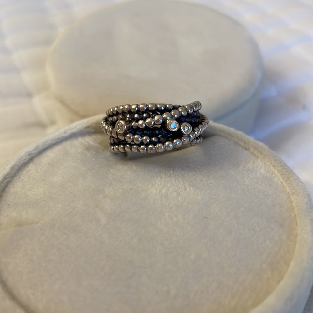 Brighton two-toned rope ring with CZ diamonds